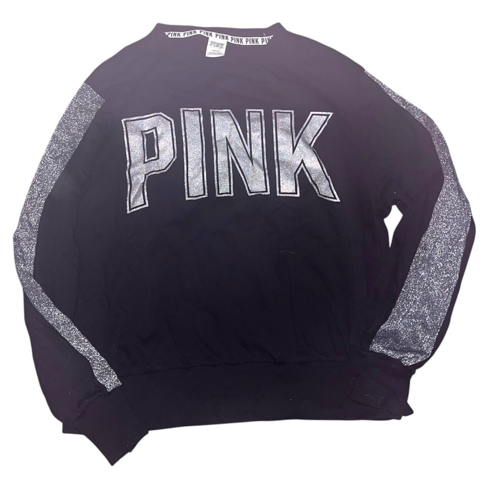Victoria's Secret PINK Black Silver Logo Crewneck Sweatshirt Large